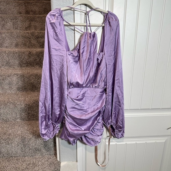 HOUSE OF CB 'Kate' Orchid Satin Front Wrap Mini Dress - Picture 9 of 13